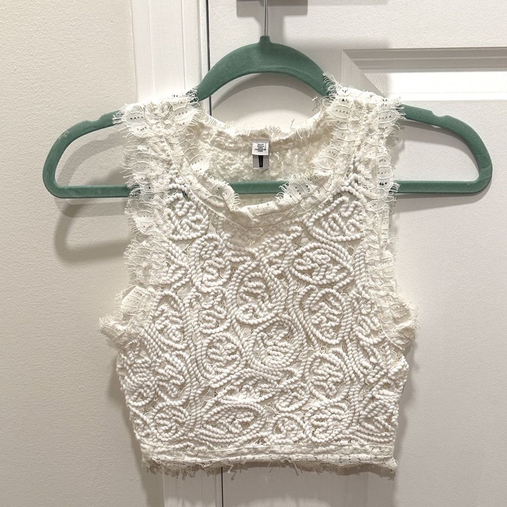 Lord & Taylor White Sheer Lace Top